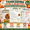 Thanksgiving Nouns & Adjectives Worksheet | Fall Grammar Practice | Grades 2–5