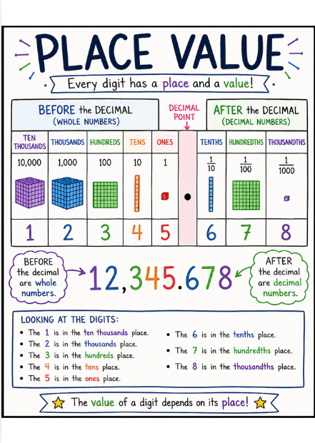 Place Value Anchor Chart Poster | Whole Numbers & Decimals Math Reference